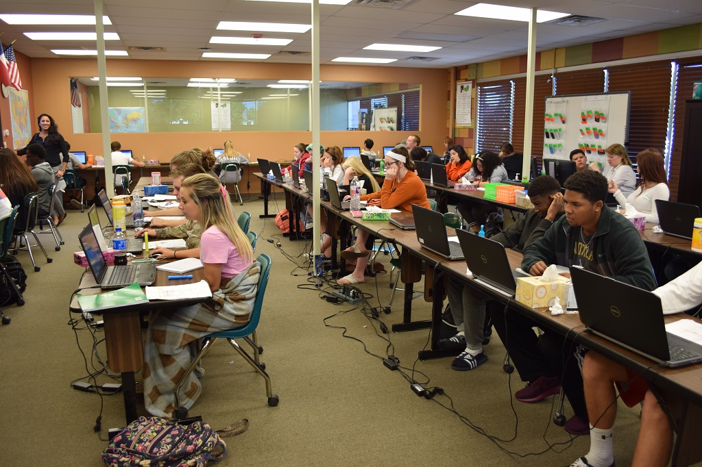 classroom with tech students